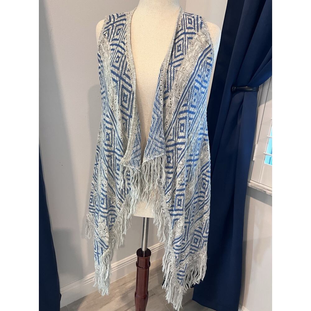 SAY WHAT (L) Y2K VTG‎ Boho-Crochet-Open Front-Duster-Kimono-Aztec Fringe-Shawl